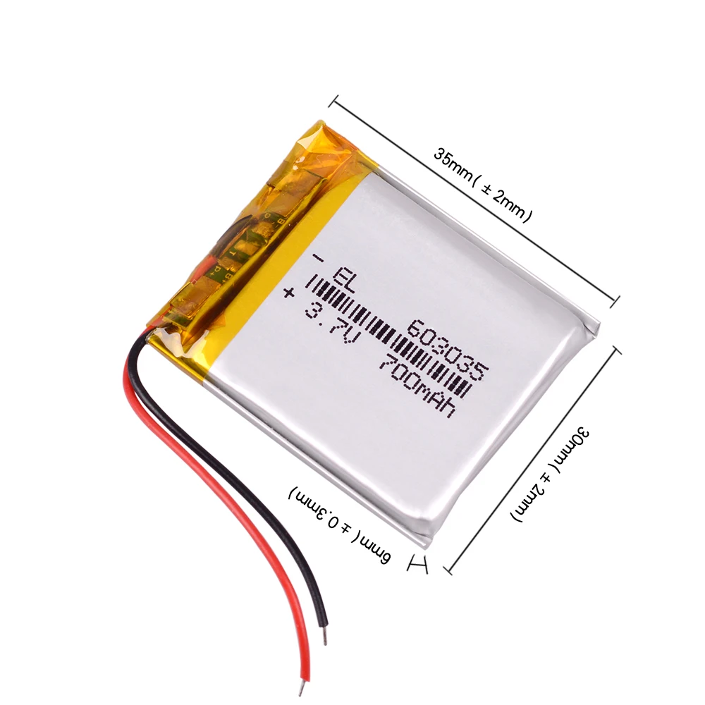 Rechargeable Polymer battery 700 mah 3.7V 603035 Li-ion battery for dvr video recorder portable column flashlight diode