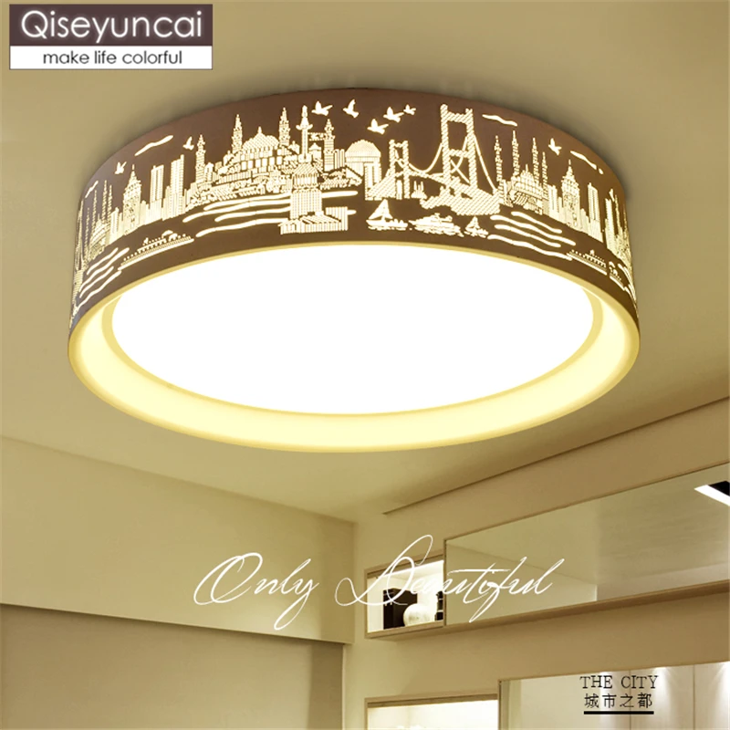 

Qiseyuncai Modern minimalist round led bedroom ceiling lamp creative hollow study room cozy room city light lamps