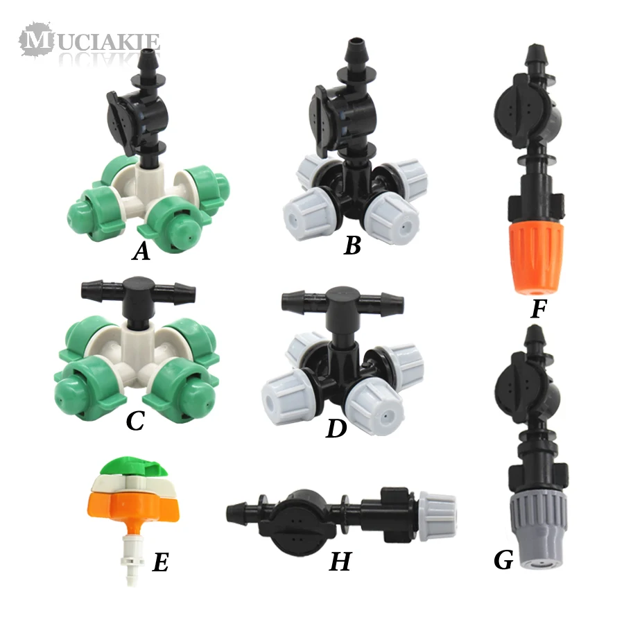 MUCIAKIE 50PCS Cross Misting Sprinkler w/ Anti Drip Fitting Garden Mist Spray Irrigation Adjustable Nozzle for 4/7mm Tubing Hose