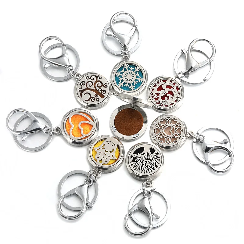 Fashion Round Little Love KeyChain Jewelry Stainless Steel Essential Oil Diffuser Perfume Aromatherapy Locket Key Chain Jewelry