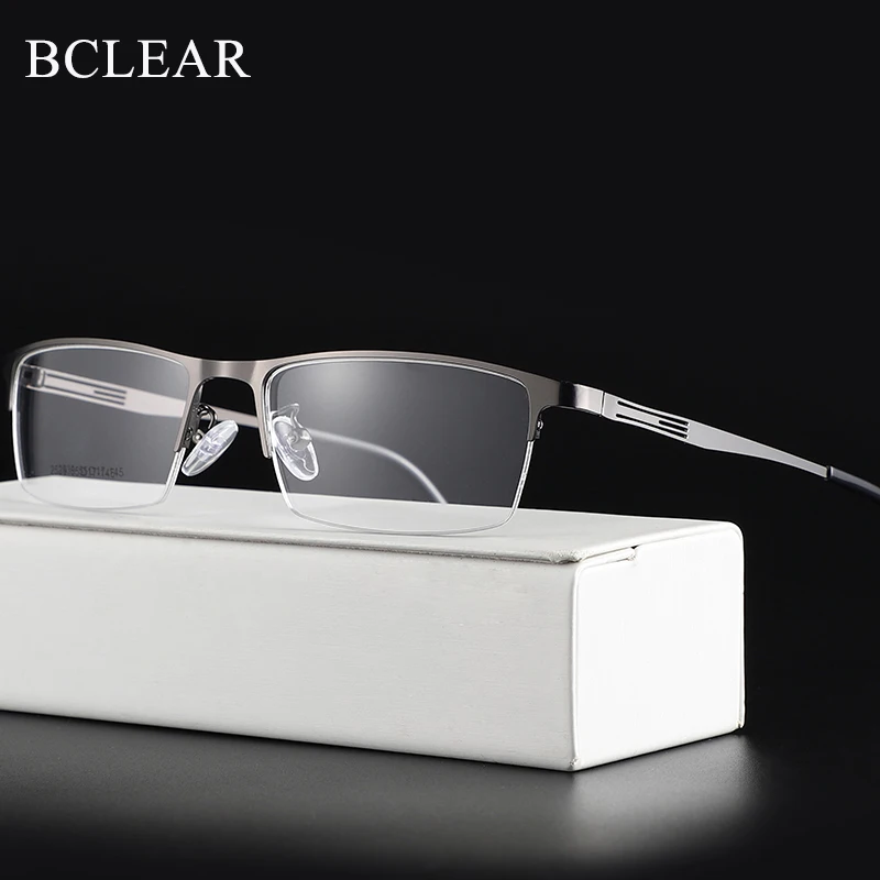 BCLEAR Titanium Alloy Glasses Frame Men Ultralight Square Myopia Prescription Eyeglasses Metal Half Rim Optical Frame Eyewear