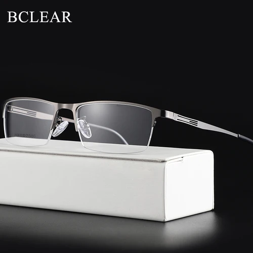 BCLEAR-Montura de gafas de aleación de titanio para hombre, gafas cuadradas ultraligeras graduadas para miopía, montura óptica de medio borde de Metal