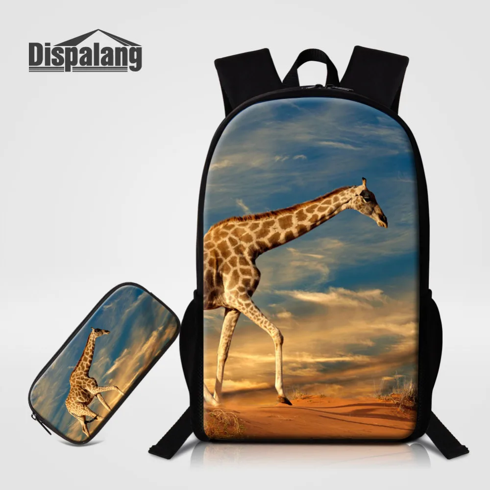 

Dispalang Women Men School Backpack Pencil Bag For Teenage Animal Giraffe Print Children Backpack Large Student Bag Pencil Case