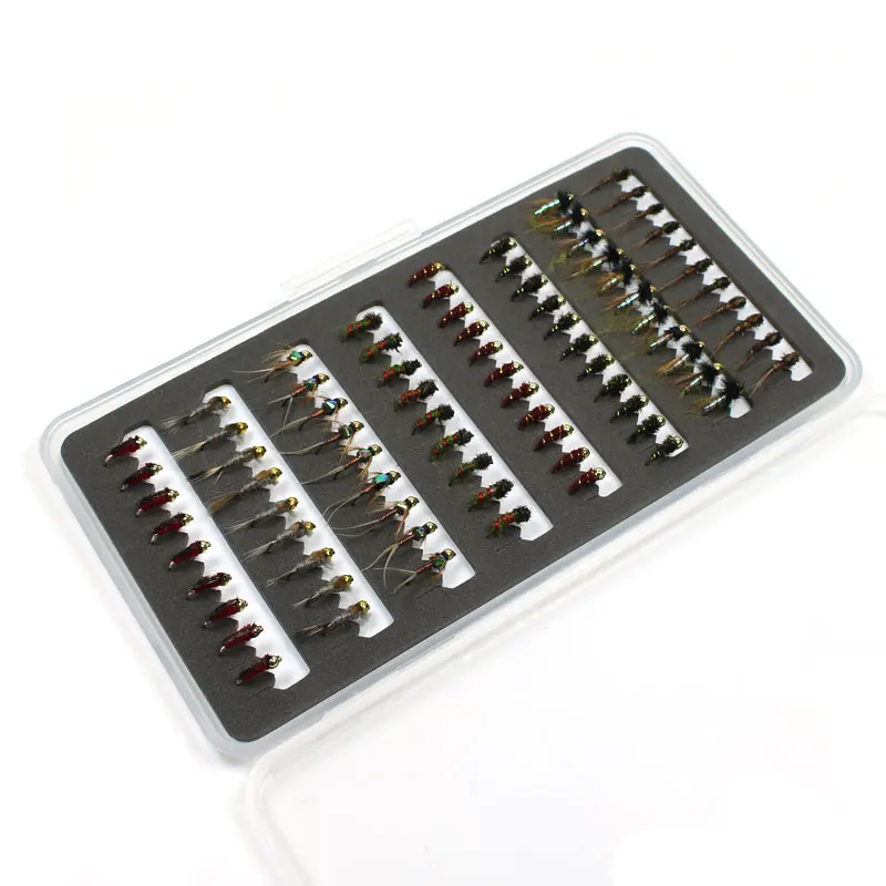 ICERIO 80pcs/Set Portable Boxed Dry Flies Nymph Scud Midge Tying Hook Trout Fishing Fly Lure Baits
