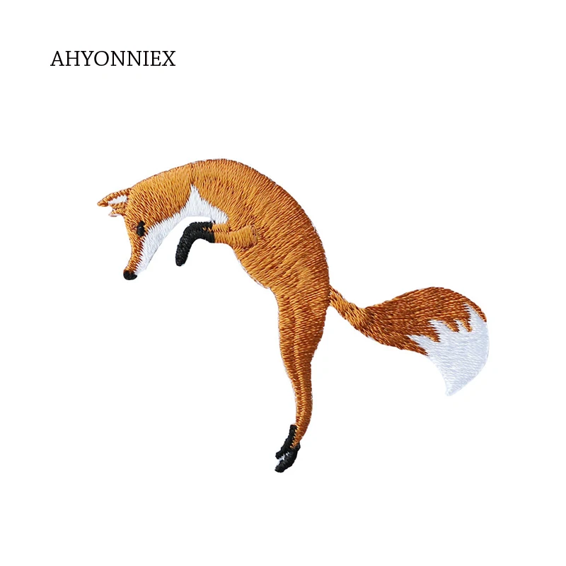 AHYONNIEX 1 Piece Embroidered Cute Fox Patches Clothes Bags DIY Applique Embroidery Parches Iron On Patch for Clothes