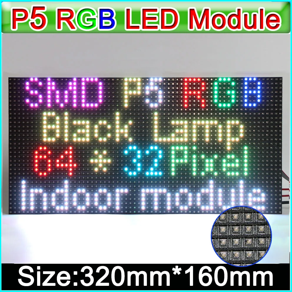 P5 Wewnętrzny pełnokolorowy moduł wyświetlacza LED 320 mm x 160 mm, SMD RGB 3 w 1 Panel LED P5 64x32 Wyświetlacz LED Ściana wideo, matryca LED