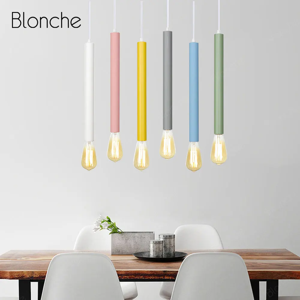 Nordic Multicolor Cylinder Pendant Lights Tube Modern E27 Hanging Lamp for Kitchen Dining Room Lamp Loft Decor Light Fixtures