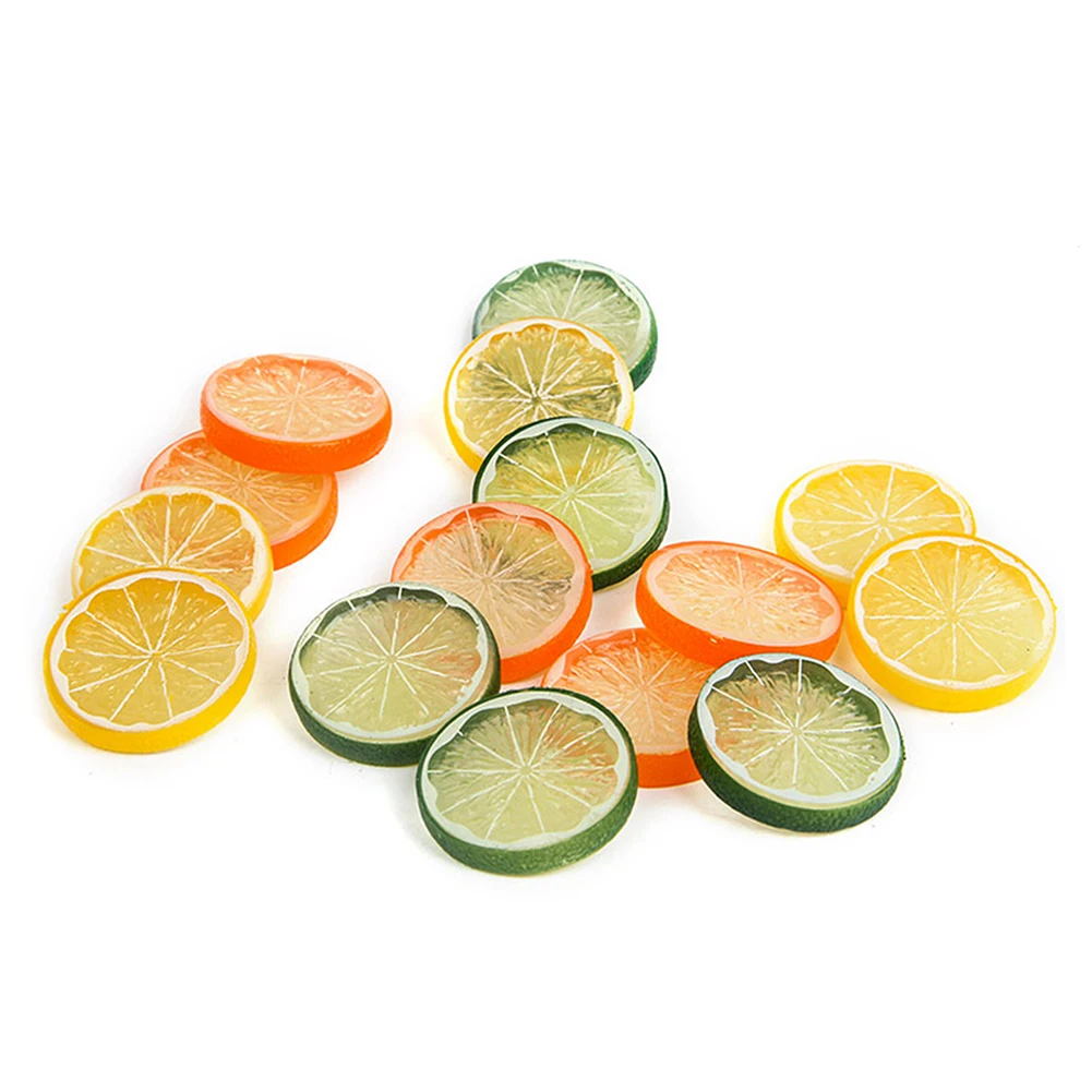 10Pcs Mini Simulation Lemon Slices 5cm Resin Artificial Fruit Model Wedding Party Kitchen Decorations