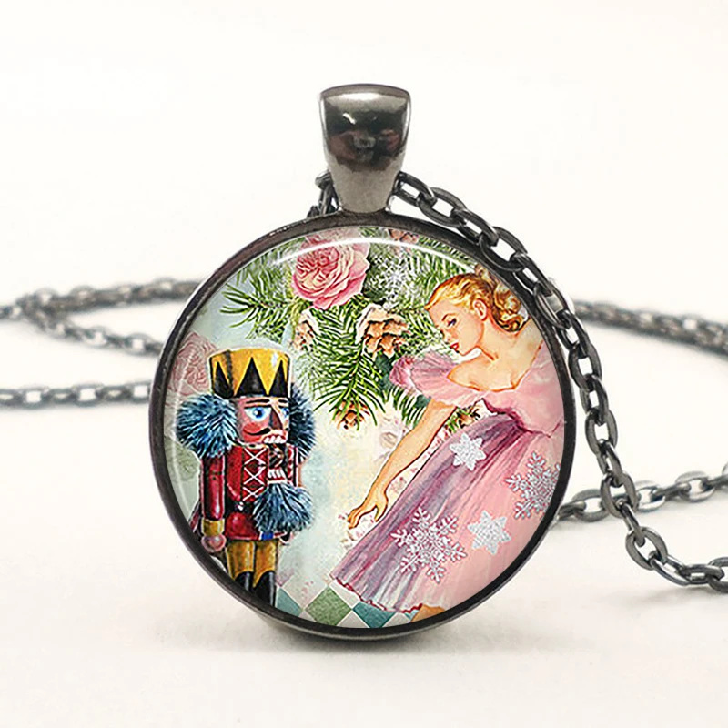 The Nutcracker Ballet Necklace Art Picture Glass Cabochon Pendant Women Fashion Jewelry Christmas Friendship Gift Long Chain