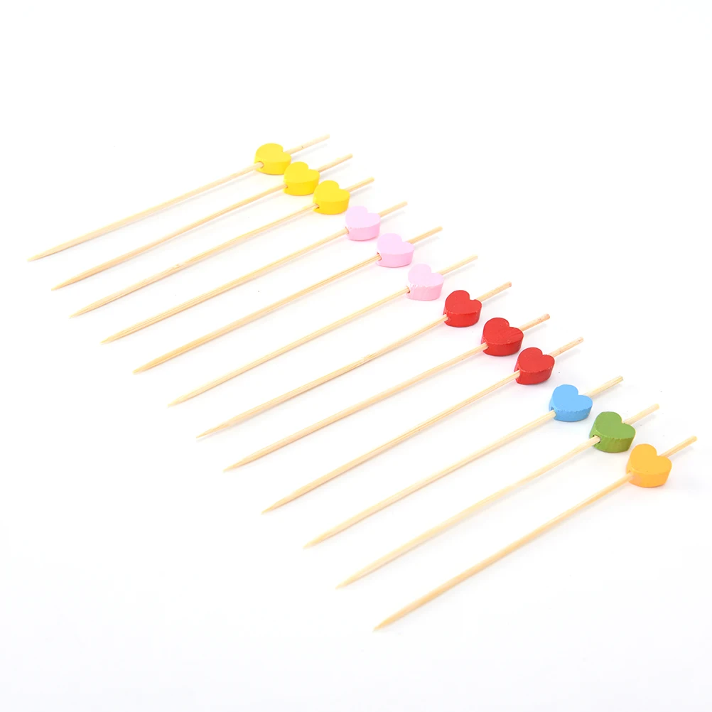 100pcs12cm Heart Bamboo Food Picks Buffet Cupcake Fruit Fork Party Cake Dessert Salad Vegetable Sticks Cocktail Toothpick Skewer