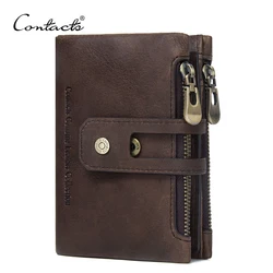 CONTACT'S Genuine Leather Men Wallet Small Zipper&Hasp Male Short Coin Purse Brand Rfid Card Holder Money Clip Men's Bag Handbag