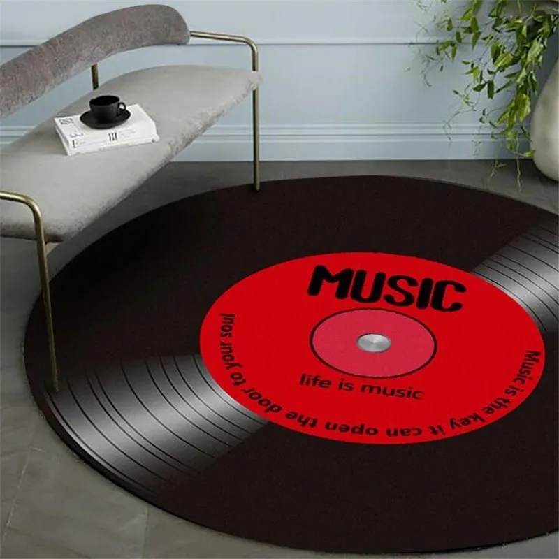 Music Vinyl Record Printed Round Carpet Soft Carpets For Living Room Anti-slip Rug Chair Floor Mat For Home Decor Kids Room