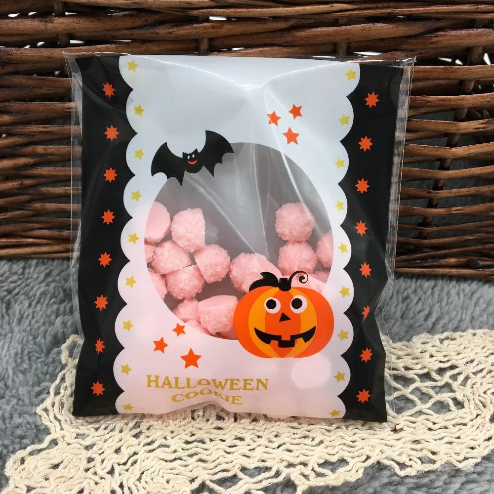 50pcs Happy Halloween Cookie Candy Bread Packaging Bags Self-adhesive Plastic Bags For Biscuits Snack Baking Package 10X10+3cm