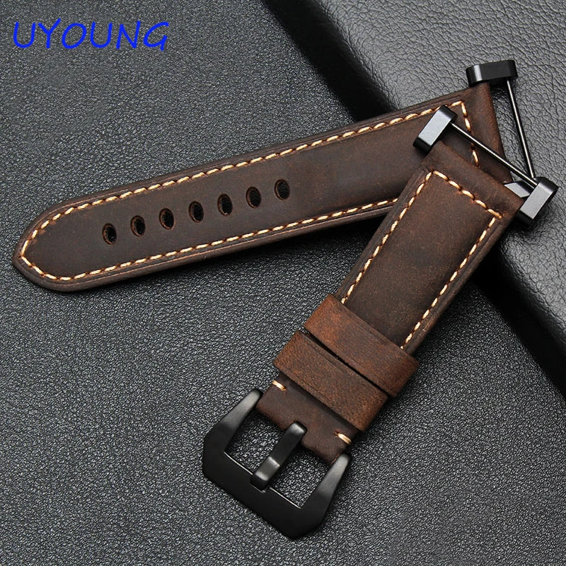 Hot Sale Quality Crazy Horse Cowhide wristband 24mm Khaki  For Suunto essential Watch Strap Suunto Core watchband