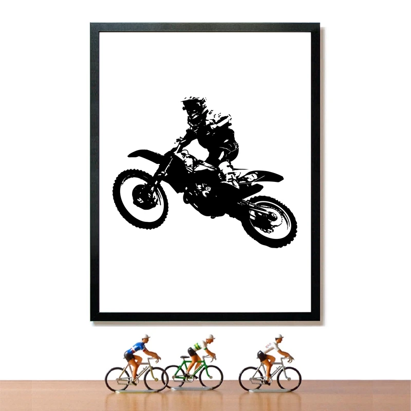 Motocross Rider Posters Canvas Art Prints Black and White Motorcycle Racer Modern Art Painting Boys Room Home Wall Art Decor