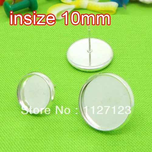 

Silver plated 100pcs 10mm earring cabochon cameo setting earring blanks post with bullet stoppers studs diy findings