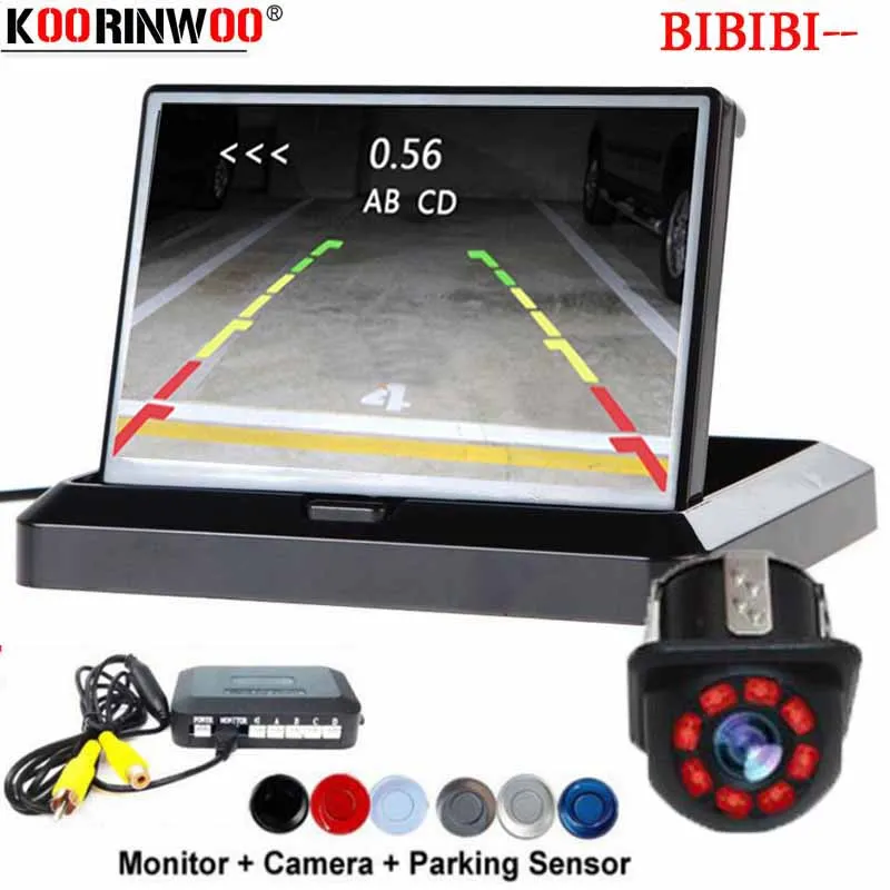 

Koorinwoo Wireless Dash Electronics Parking sensors 4 Probes Alert Folding 4.3 Monitor Car Rearview Camera Auto Radar Parktronic