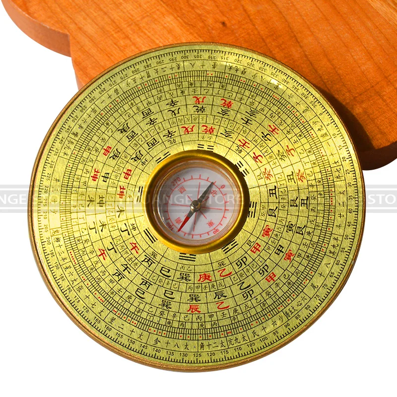 FengShui Chinese Ancient resin Luopan Compass Coppery Surface Luo Jing yi Elaborate Luo Pan 10cm