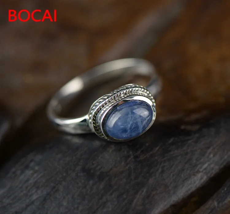 925 silver natural kyanite blue amphibole ring