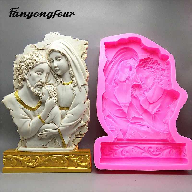 

3D Holy Family Three Silicone Mould Fondant Mould Resin Gypsum Chocolate Candle Mould Free Shipping