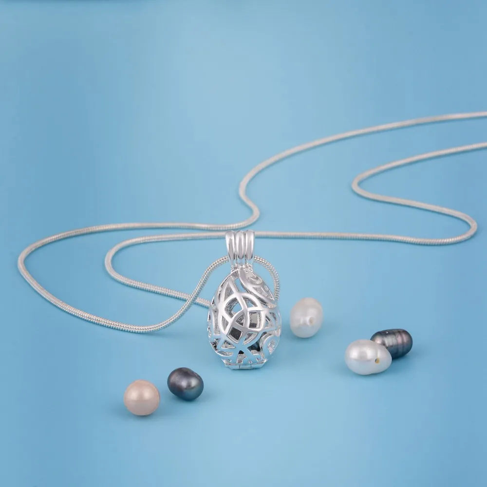 EUDORA New Silver color Cage Pearl Bead Pendant Locket Necklace teardrop Natural Pearl Oyster Pearl Locket DIY Necklace K273N08