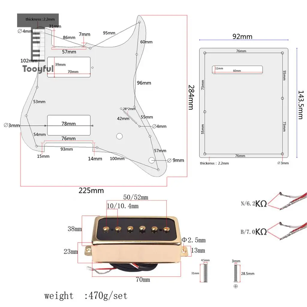 Tooyful 3PLY P90 Loaded Pickguard HH Humbuckers Alnico V for ST Strat Electric Guitar Parts