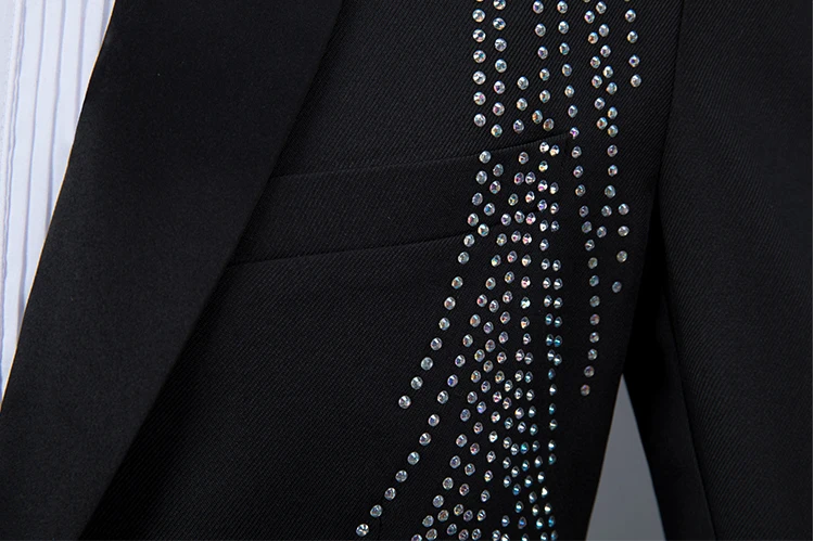 Male Crystals Slim Suits sets Flashing Diamond Blazers Singer Chorus Stage Outfit Prom Compere Master Performance Costumes