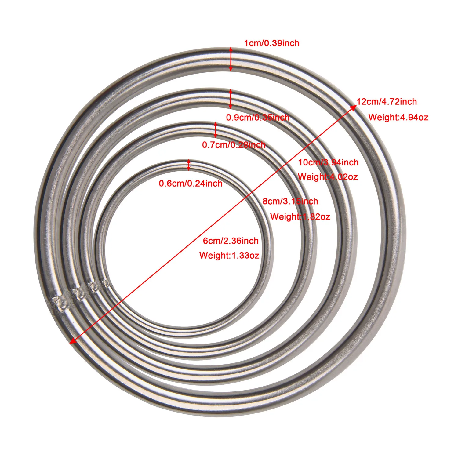 60mm-120mm Diameters Stainless Steel Welded O round Rings welding loop for fishing tackle Marine Boat Yoga Hanging Rings