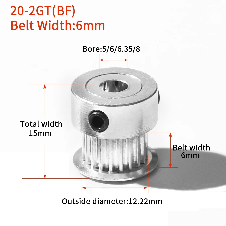 3D Printer Parts Accessory GT2 20Teeth Bore 4/5/6/6.35/8mm 2GT Timing Alumium Pulley Fit for GT2-6/10mm Open Synchronous Belt