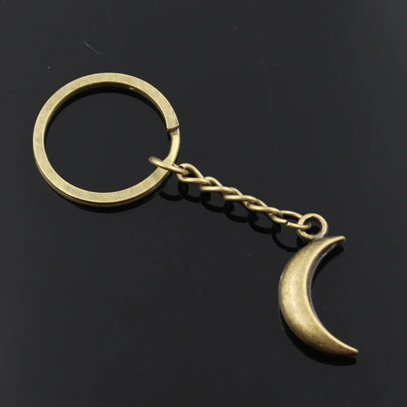 New Fashion Men 30mm Keychain DIY Metal Holder Chain Vintage 3D Moon 31x14mm Silver Color Pendant Gift