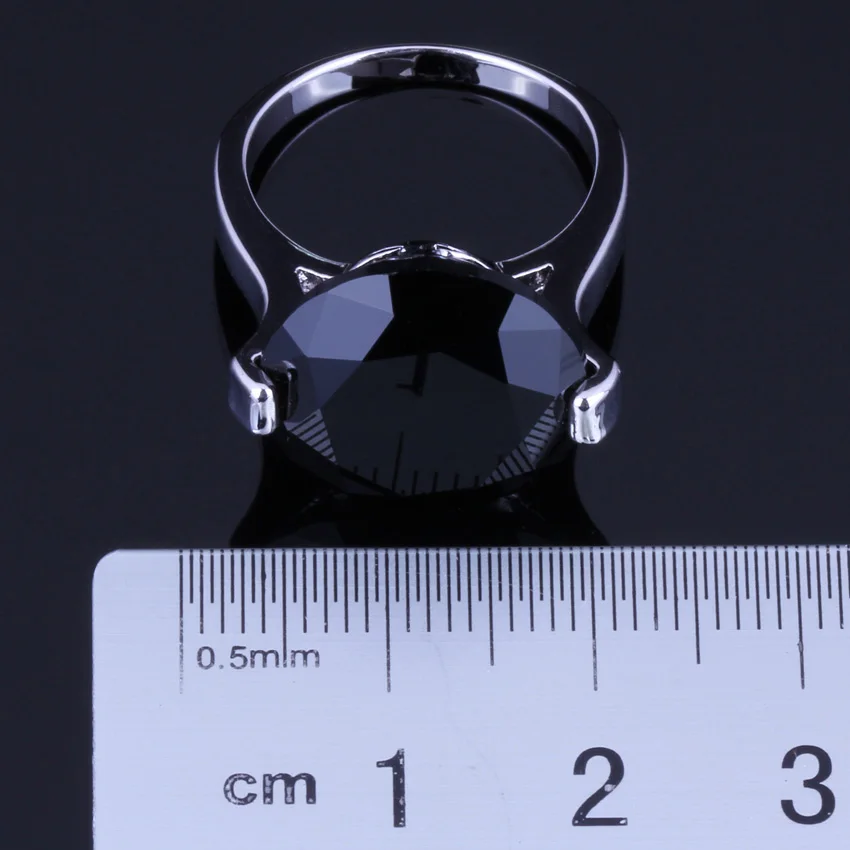 Sublime Round Black Cubic Zirconia Silver Plated Ring V0078