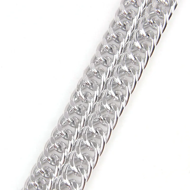 Dense Aluminum Metal Silver  Curb Chains Bulk Fit Bracelets Findings Double Open Link Chain For DIY Jewelry Making  2x10.4x14m