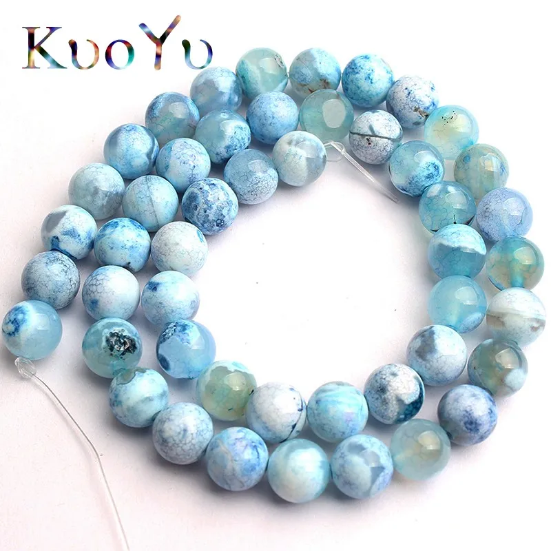 Blue Fire Dragon Agates Natural Stone Beads Round Loose Spacer Bead For Jewelry Making DIY Bracelet Necklace 15\'\'Strand 6/8/10mm