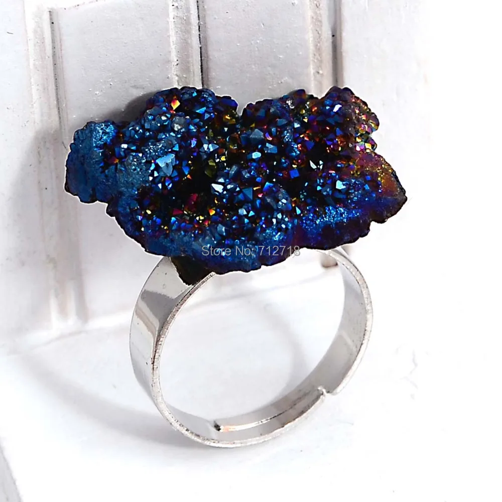 Miasol Unique Natural Stone Rock Druzy Drusy Crystal Quartz Open Women Wedding Party Fashion Rings