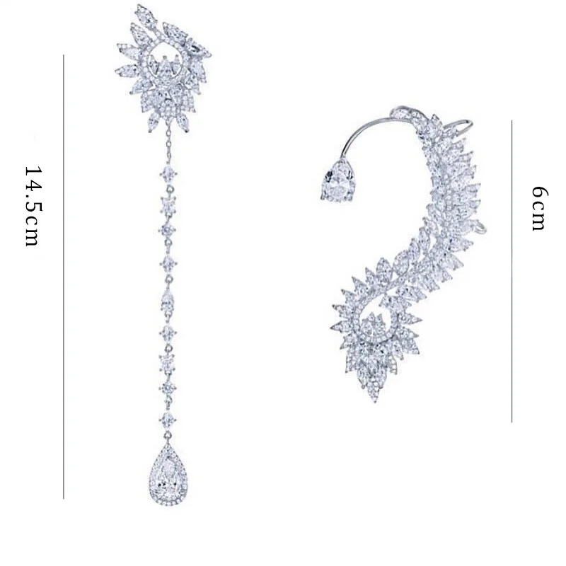 New Simple Luxury Cubic Zircon Drop Earrings for women Asymmetrical Crystal Tassel  Earring brincos Fashion jewelry