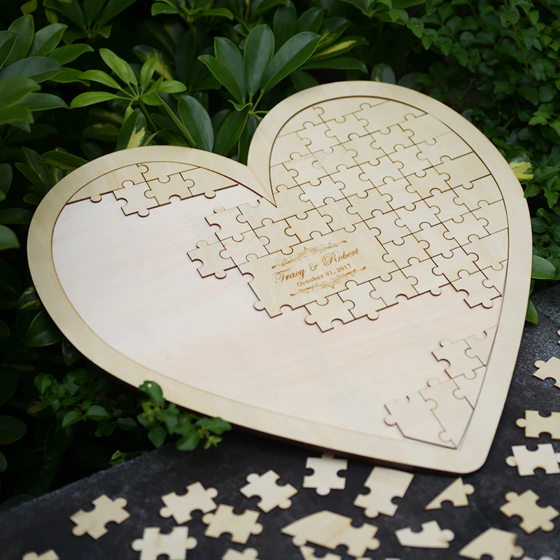Customs spersonalizowane Puzzle w kształcie serca księga gości weselnych alternatywne wiszące serce Puzzle ślubne księga gości serca