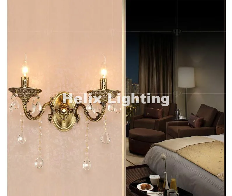Free Shipping  Antique Brass Color Crystal Chandelier Lingting Decora Luxurious E14 AC Crystal Lamp Lustre Suspension Lighting
