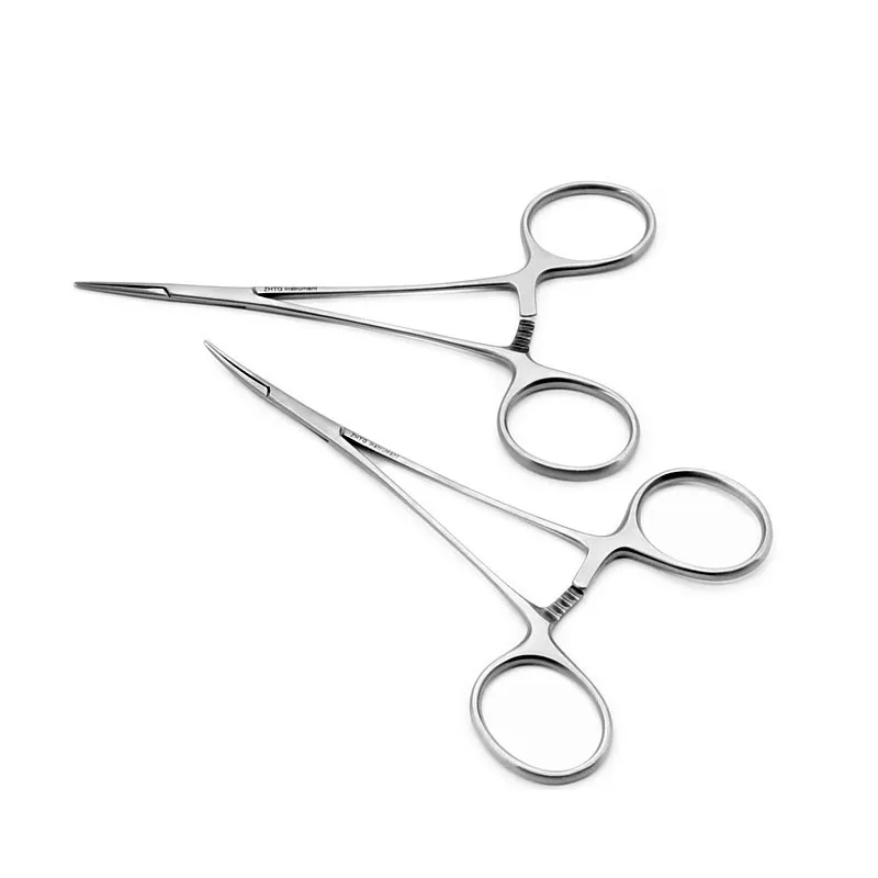 Microvascular Hemostatic Forceps Stainless Steel 12.5cm Straight Handle Bent Head Transverse Serration Fine Hemostatic Device