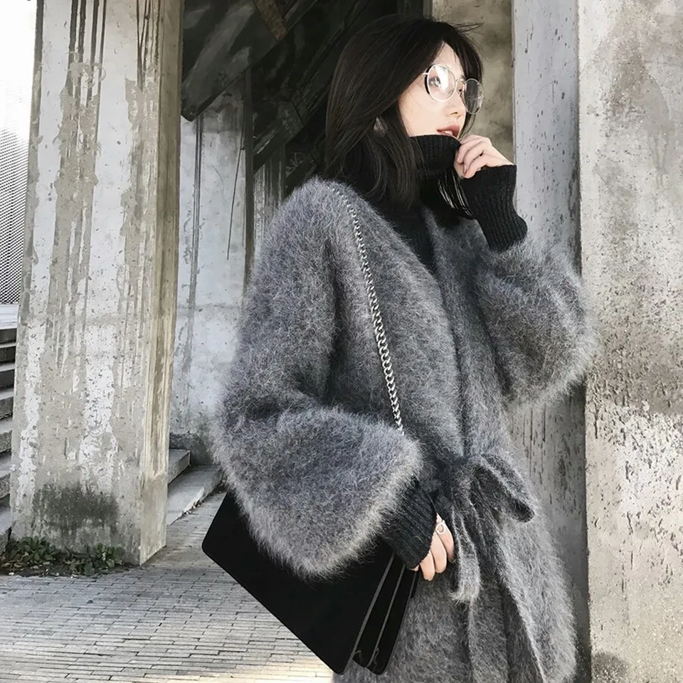 

Женская верхняя одежда, модный кардиган с поясом, пальто с рукавами-фонариками, женский норковый кашемировый свитер, верхняя одежда, куртка, бесплатная доставка Z008