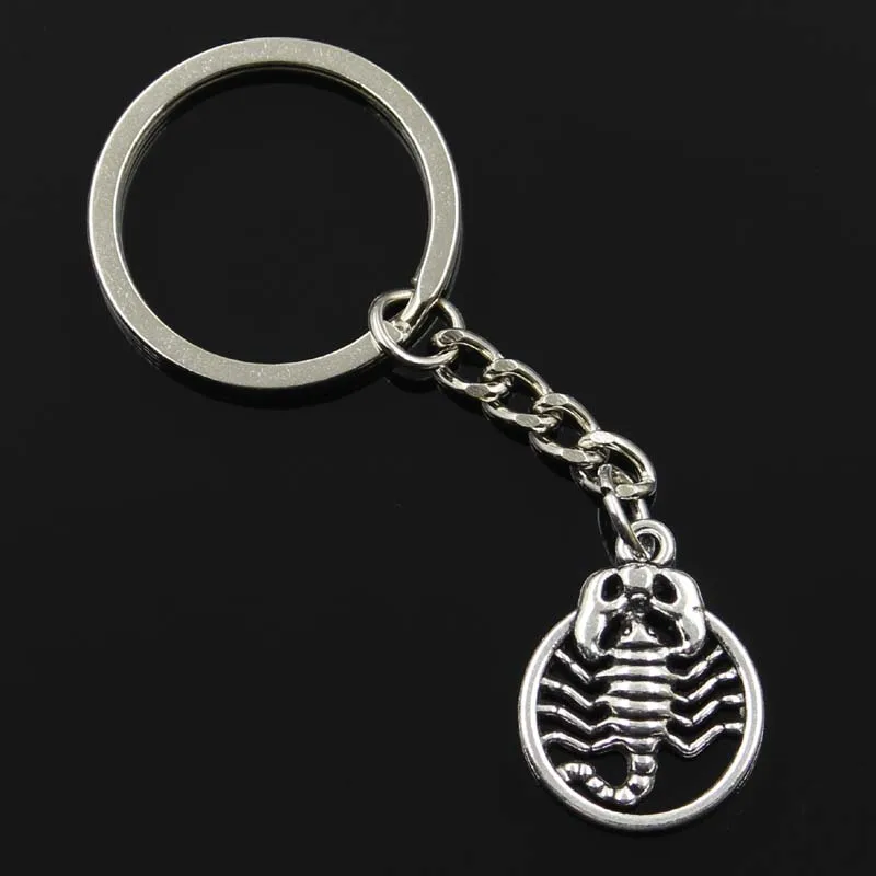 New Fashion Men 30mm Keychain DIY Metal Holder Chain Vintage Scorpion Scorpio Zodiac 26x19mm Silver Color Pendant Gift