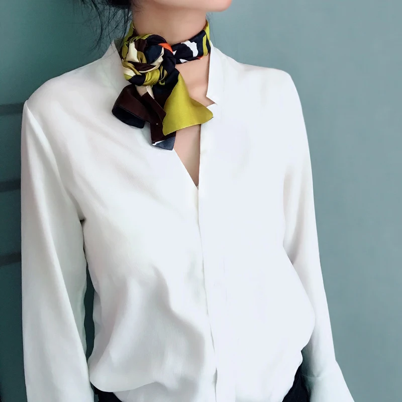 Spring NEW Narrow Long Silk Scarf For Girls Double Printing Fashionable Women Satin Tie Scarfs Women\'s Neckerchief 15cm*145cm