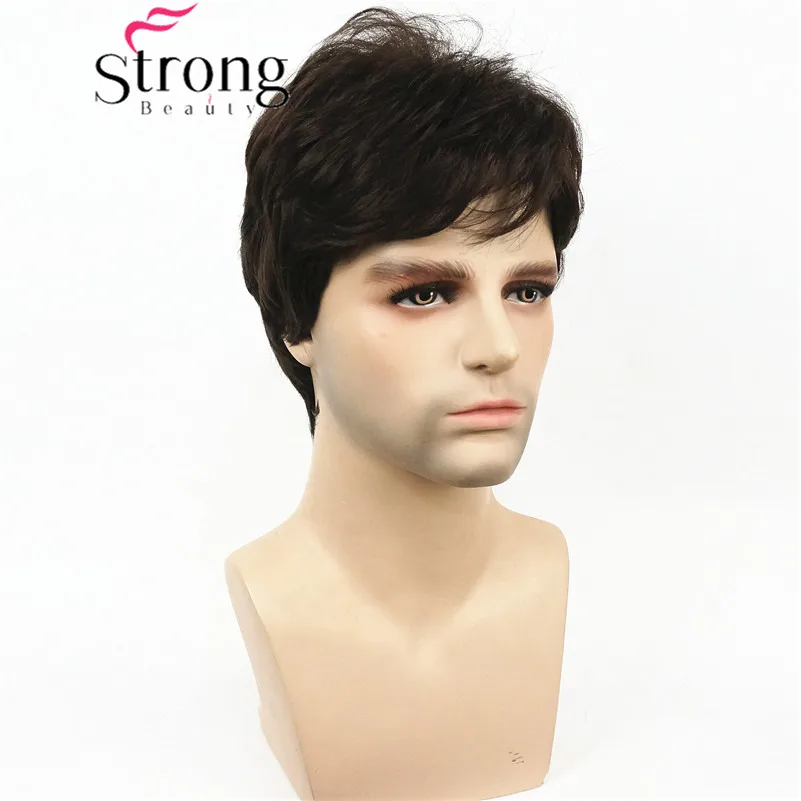 StrongBeauty Dark Brown Wig Mens Short Synthetic Hair Wigs COLOUR CHOICES