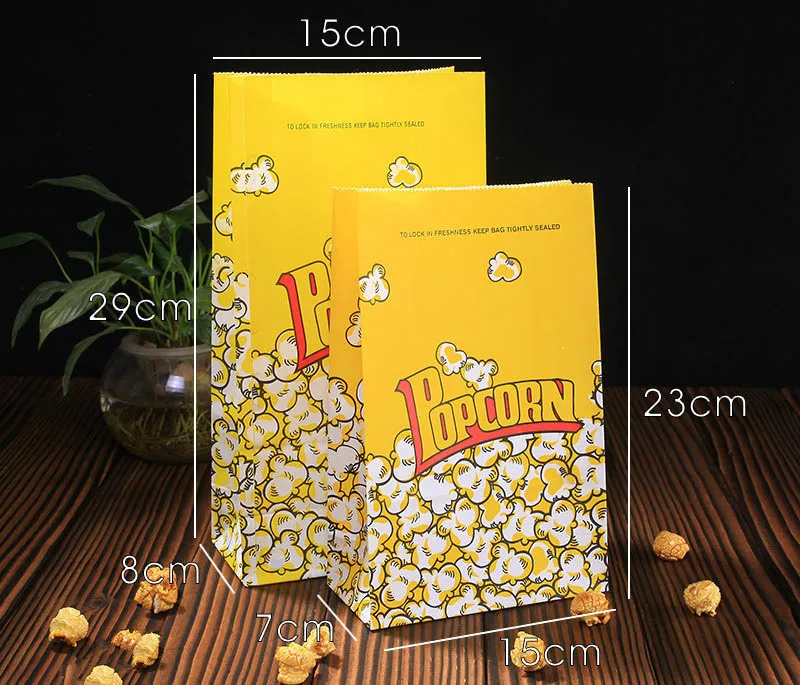 20Pcs Popcorn Bags Paper Yellow Wedding Popcorn Bags Birthday Party Kids Oil Proof Kraft Paper Popcorn Bag Box Food Container