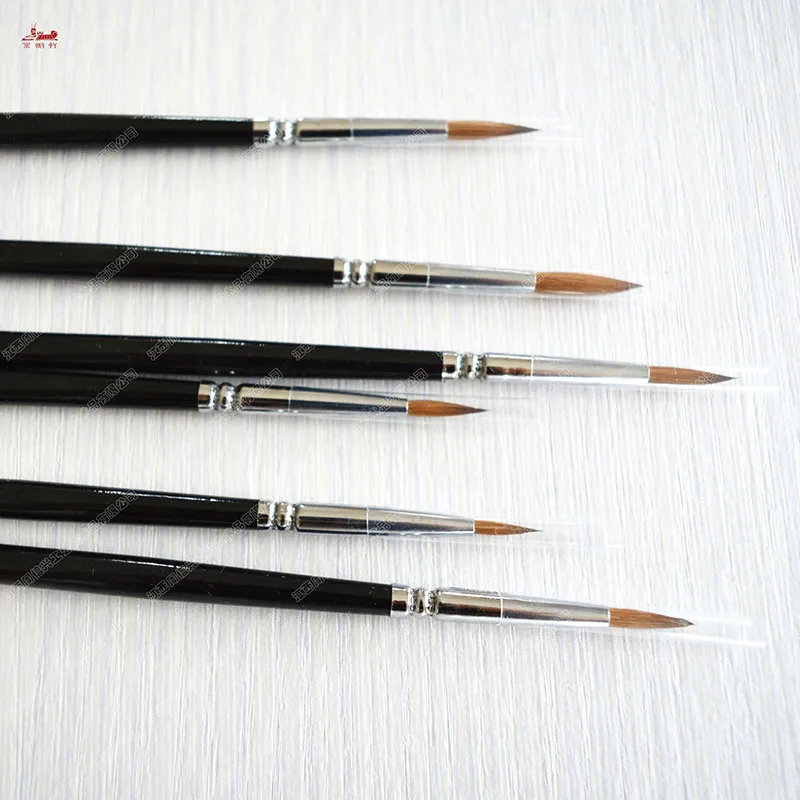 

6Pcs/Set High Quality water color brush artists Weasel Hair Wooden Handle Round Head Hook Line Pen Professional Art Supplies