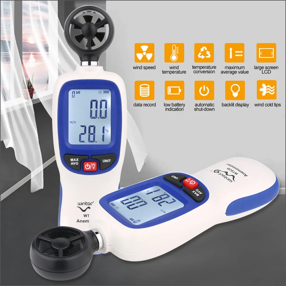 Imagem -05 - Medidor de Velocidade de Vento Wintacta Instrumento de Fluxo de ar Temperatura Display Lcd Tacômetro Automático Wt82 Wt82b