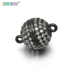 10*14mm Brass Micro Pave Cubic Zirconia Round Magnetic Clasps Hooks, Mixed Color,Hole: 1mm, Model: VK20/1Pcs