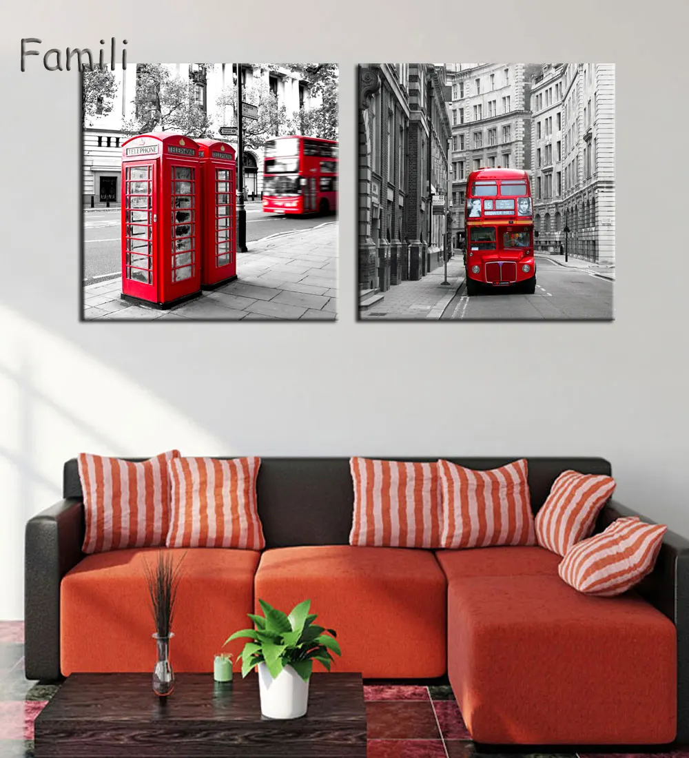

2 Panel Modern London city Canvas art Painting on the Wall Modular Pictures vintage home decor Canvas Painting for Living Room