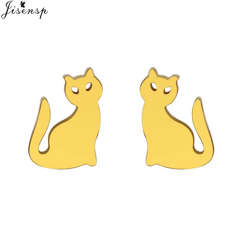 Jisensp Fashion Animal Long Tail Cat Earrings for Girls Jewelry Simple Tiny Kitty Stud Earrings Party Gifts aretes de mujer