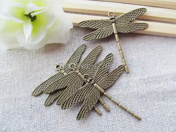 50pcs 46mmx41.45mm Large Filigree Antique Silver tone/Antique Bronze Lovely Dragonfly Pendant Charm/Finding,DIY Accessory