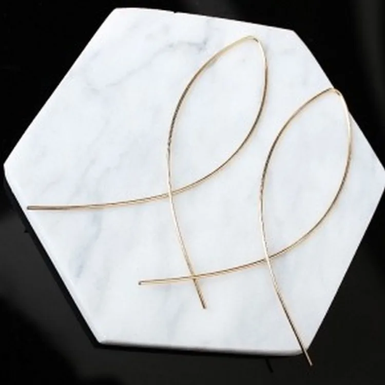 2020 New Minimalist Style Earrings Woman Fishing Line Cross Simple Fashion Metal Design Sense Ear Line Wholesale Sales